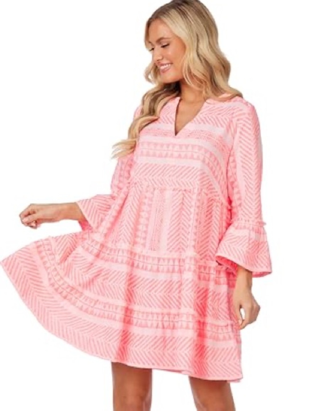 Mudpie ‘Renee’ Yarn Dye Tiered Dress Babydoll Pink Boho Chic